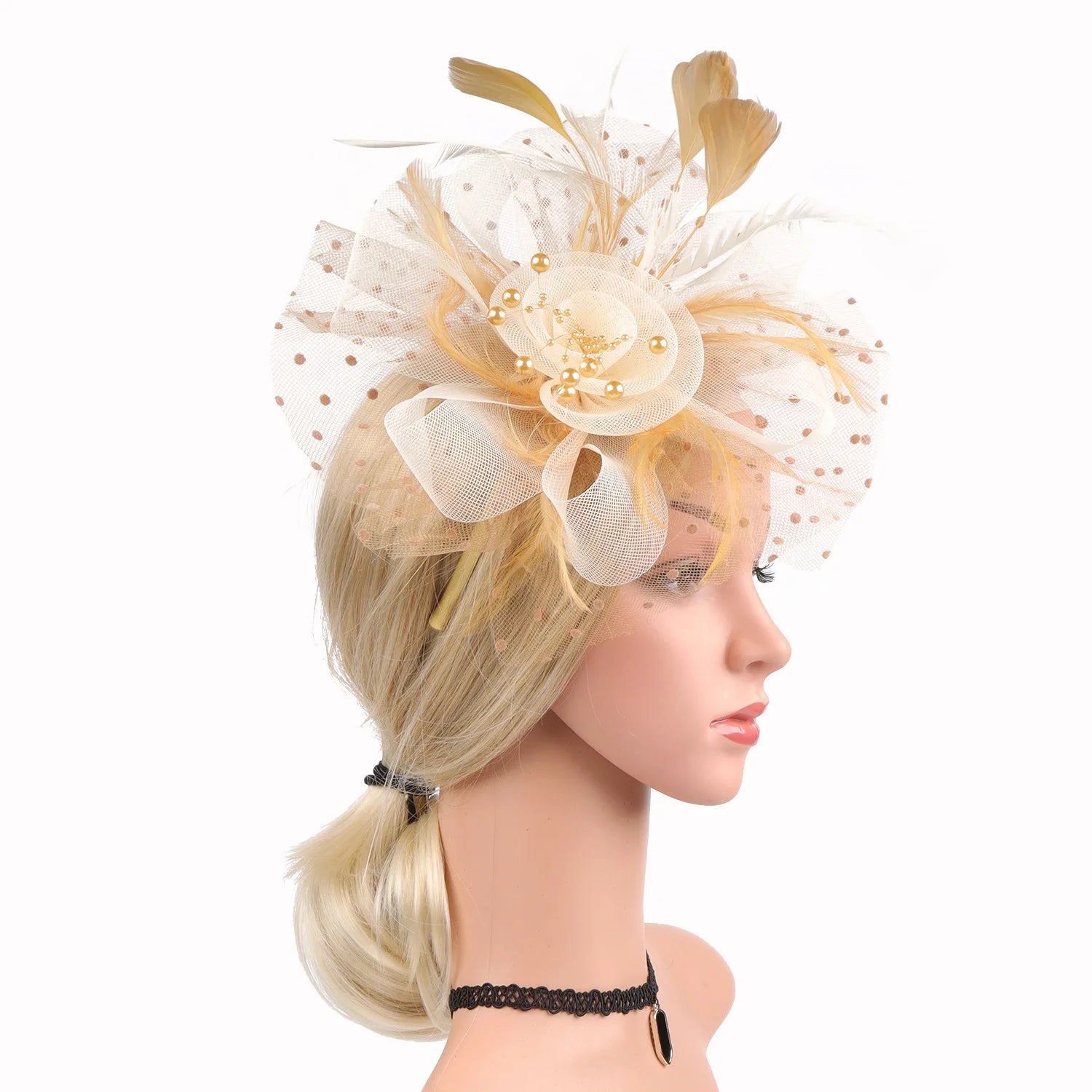 Feather Flower Fascinator Hat | Floral Mesh Headband | 36 Colors