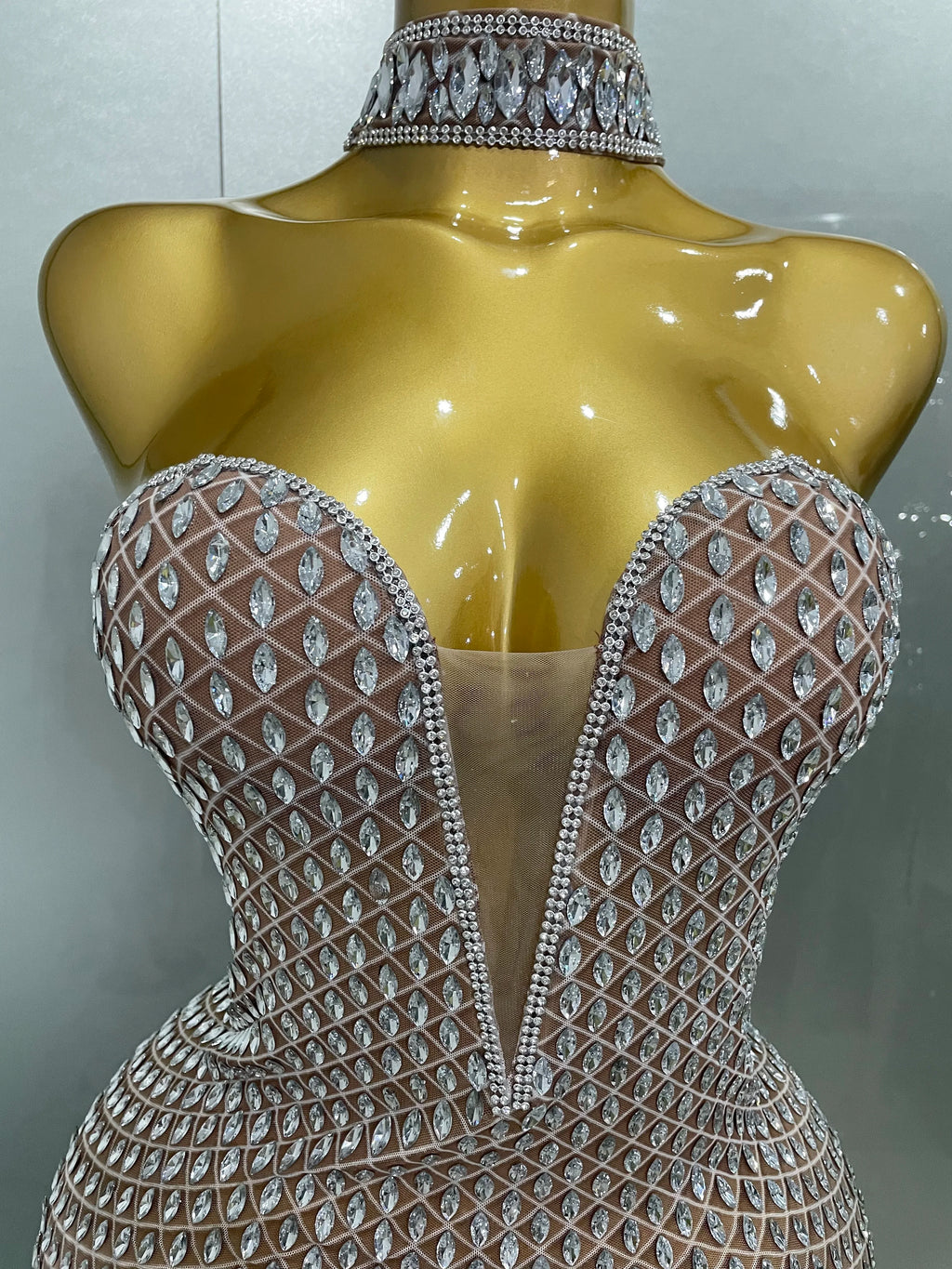 Full Rhinestone Column Maxi Gown | Nude | Luxury Pageant