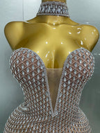 Full Rhinestone Column Maxi Gown | Nude | Luxury Pageant