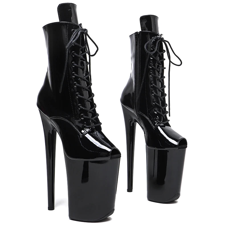 9-Inch Glitter Platform Ankle Boots - Open Toe High Heel Performance Boots