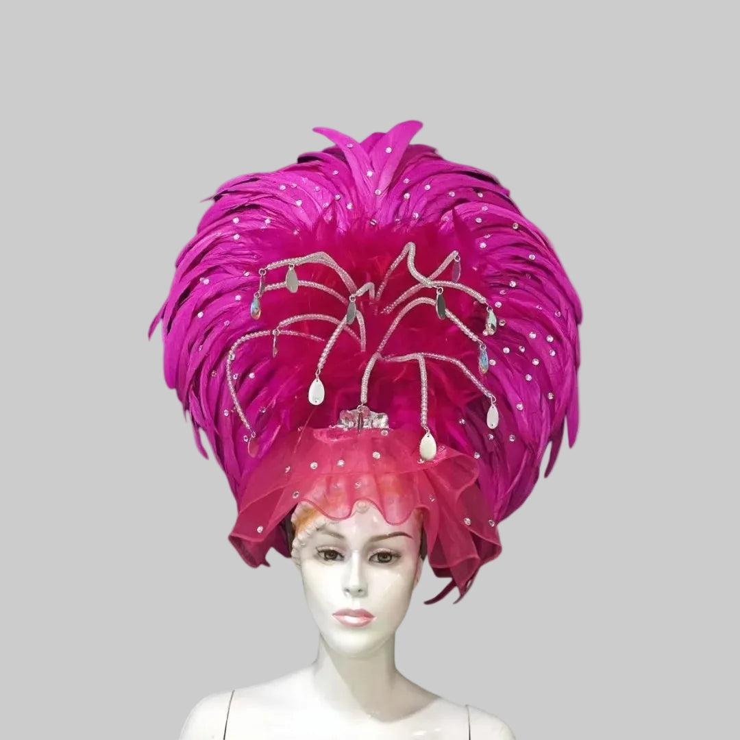 Feather Headdress - Handcrafted Samba Carnival Headpiece with Rhinestones