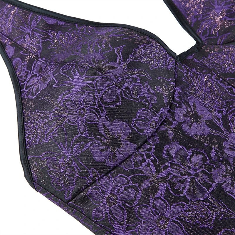 Gothic Halter Corset Top | Floral Jacquard | Zip Front