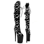 Bat Pattern Thigh-High Platform Boots - 9 Inch Gothic Pole Dance Boots