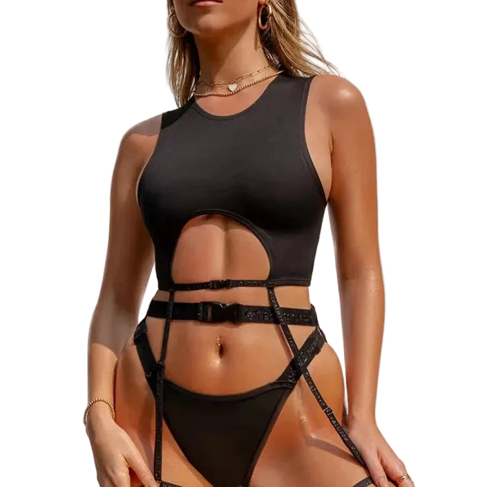 Pole Dance Set | Black Strappy Cutouts