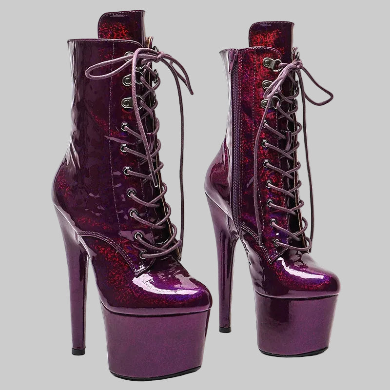 17CM Glitter Platform Ankle Boots - 7 Inch High Heel Pole Dance Boots