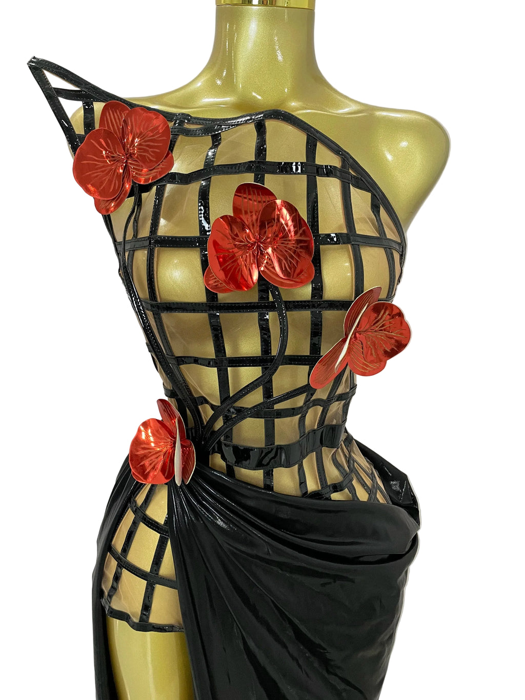 Cage Bodice Mesh Gown Set | Top, Skirt & Gloves | Stage