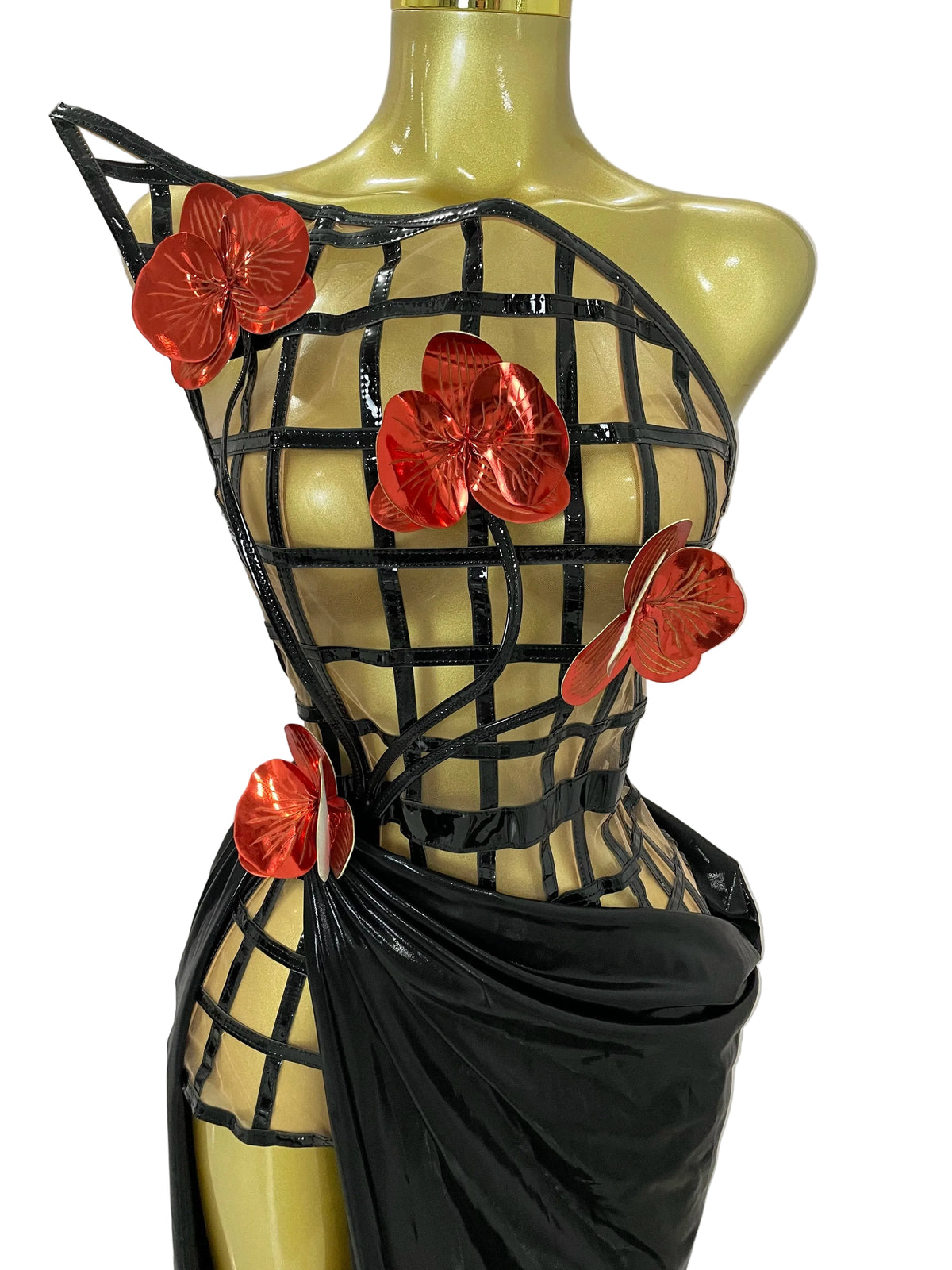 Cage Bodice Mesh Gown Set | Top, Skirt & Gloves | Stage