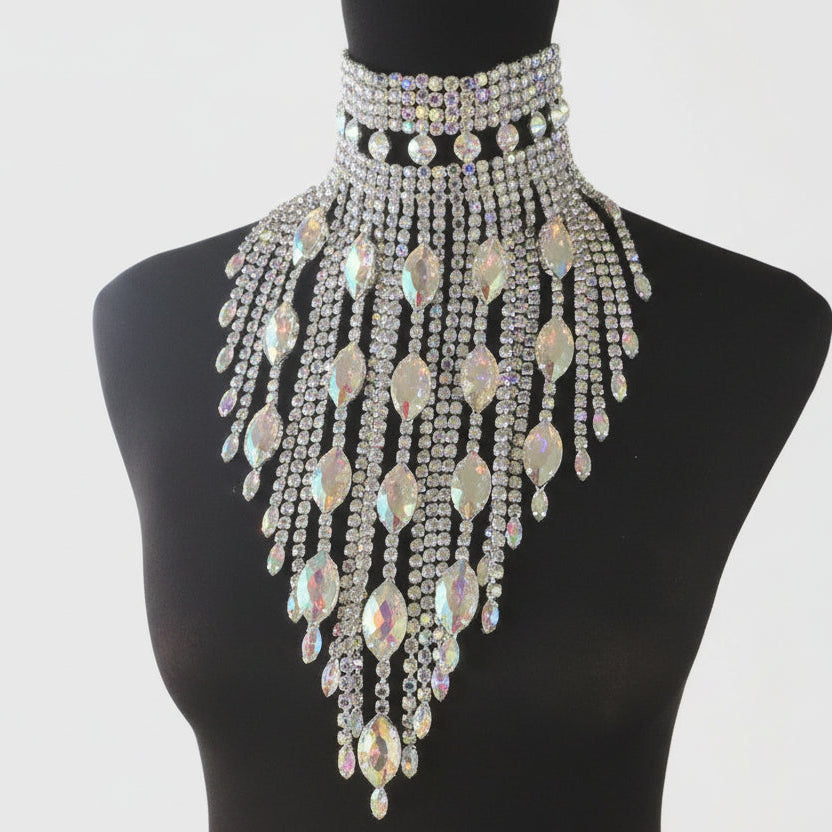 Rhinestone Choker Necklace - Statement Jewelry with Tassel for Stage & Performance