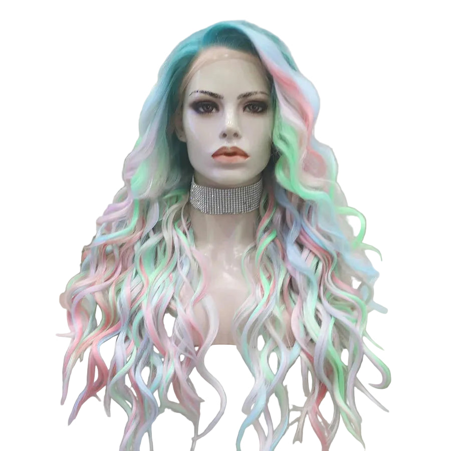 Green Pink Ombre Lace Front Wig | 26 Inch | Natural Wavy