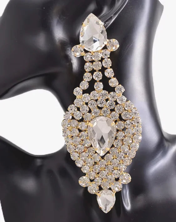 Rhinestone Drop Earrings | Crystal Statement | Clip-On