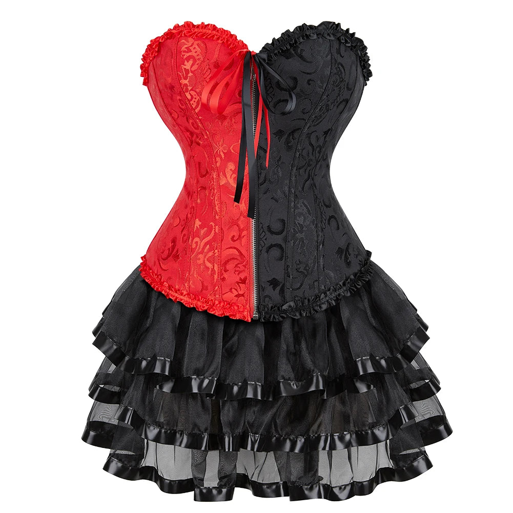 Red & Black Corset Dress Set | Overbust & Tutu Skirt | Burlesque | Plus Size