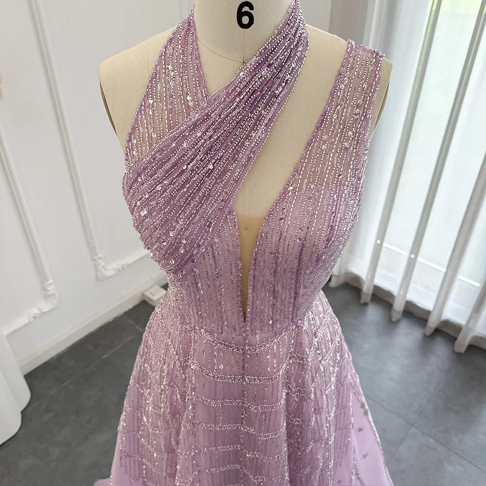 Luxury Beaded Halter Gown | Tulle A-Line | Floor-Length