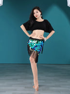 Belly Dance Top & Sequin Hip Wrap Set | Fringe Skirt