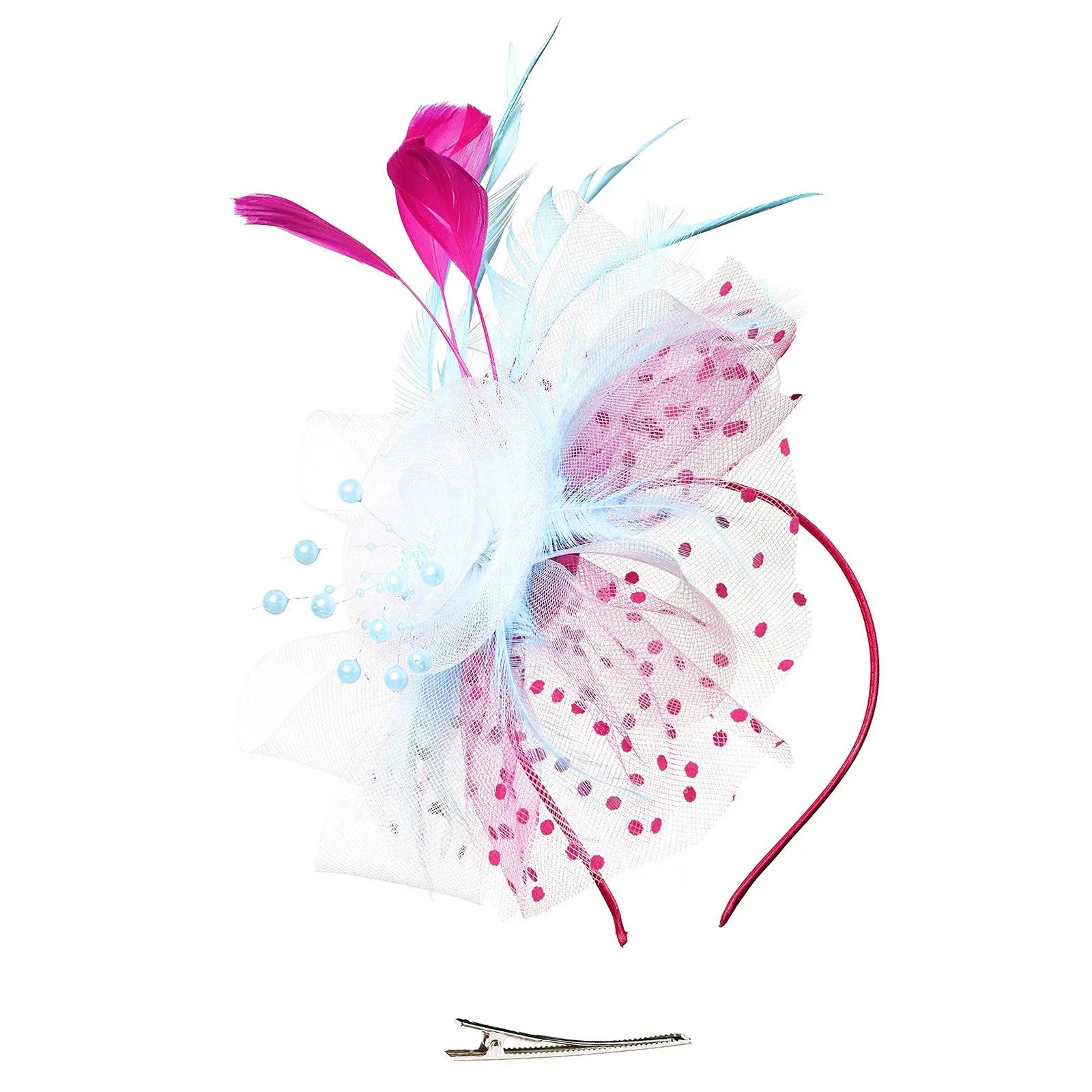 Feather Flower Fascinator Hat | Floral Mesh Headband | 36 Colors