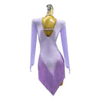 Purple Rhinestone Fringe Latin Dance Dress with Ornaments Set