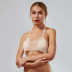 Pearl Sequin Halter Crop Top - Backless V-Neck Camisole