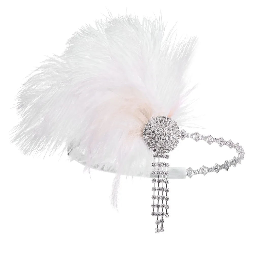 1920s Feather Headband | Rhinestone Crystal | Gatsby Bridal Headpiece