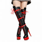 Red Wine Knee-High Platform Boots | 15–16 cm Heel