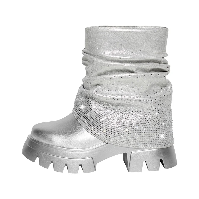 Rhinestone Fold-Over Mid-Calf Boots — Sizes 5 to 15