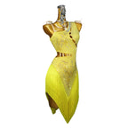 Yellow Latin Samba Competition Dress – Rhinestone Appliqué Tassel
