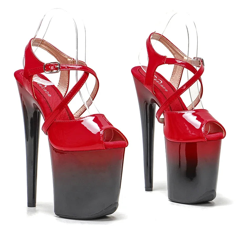Patent Platform Cut-Out Sandals - 8 Inch Trendy Pole Dance Heels