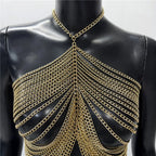 Metal Chain Tassel Halter Crop Top - Sheer Backless Camisole