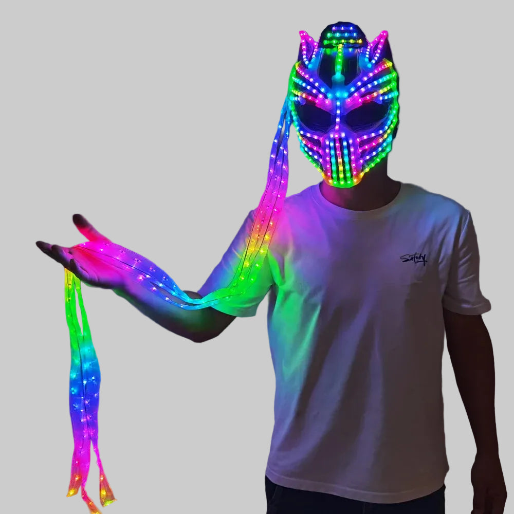 LED Luminous Helmet Mask - Remote Control Light Illusion Performance Headpiece