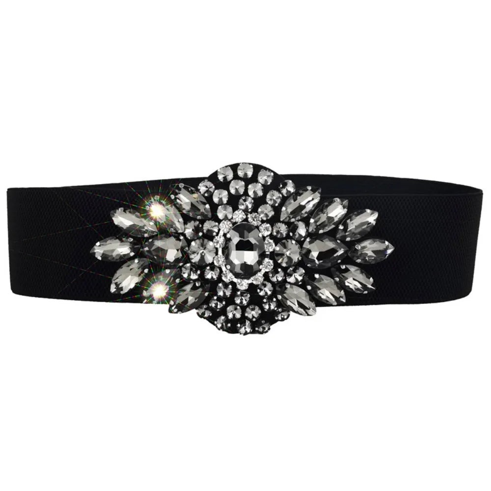 Crystal Flower Wide Elastic Belt | Stage & Dressy