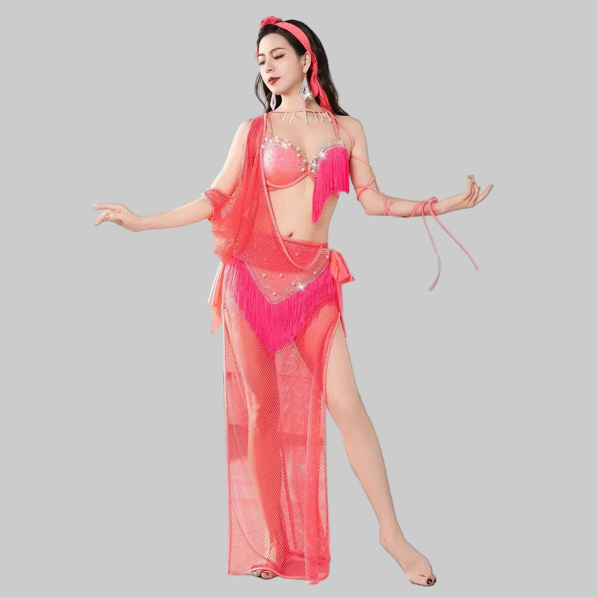 Egyptian Baladi Fishnet Dress - 5-Piece Belly Dance Costume Set