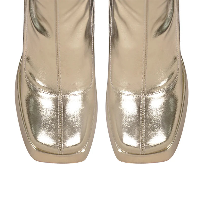 Platform Knee-High Boots | Square Toe Side Zip | 12cm Heel | Sizes US 5–15