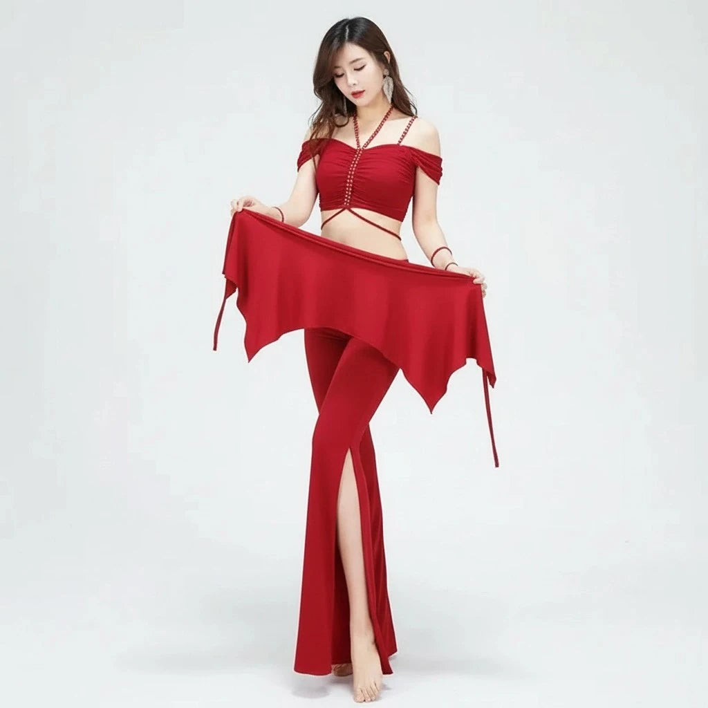 Belly Dance Costume Set | 3-Piece | Off-Shoulder & Flare Pants