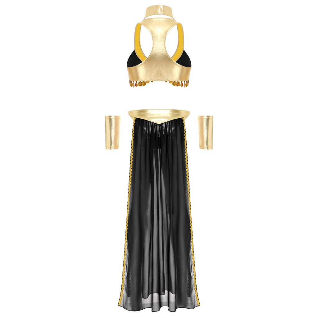 Egyptian Queen Costume | Belly Dance Crop Top & Slit Skirt