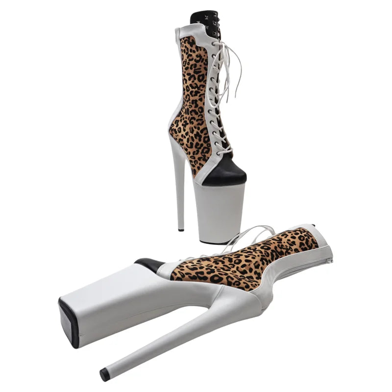 23CM Platform Ankle Boots - Leopard Print High Heel Pole Dance Boots