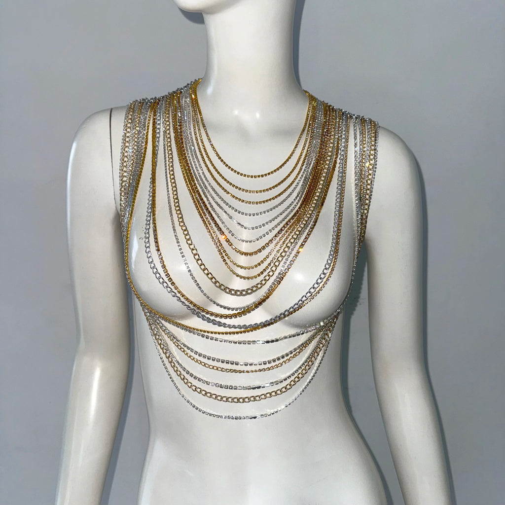 Rhinestone Metal Tassel Chain Crop Top