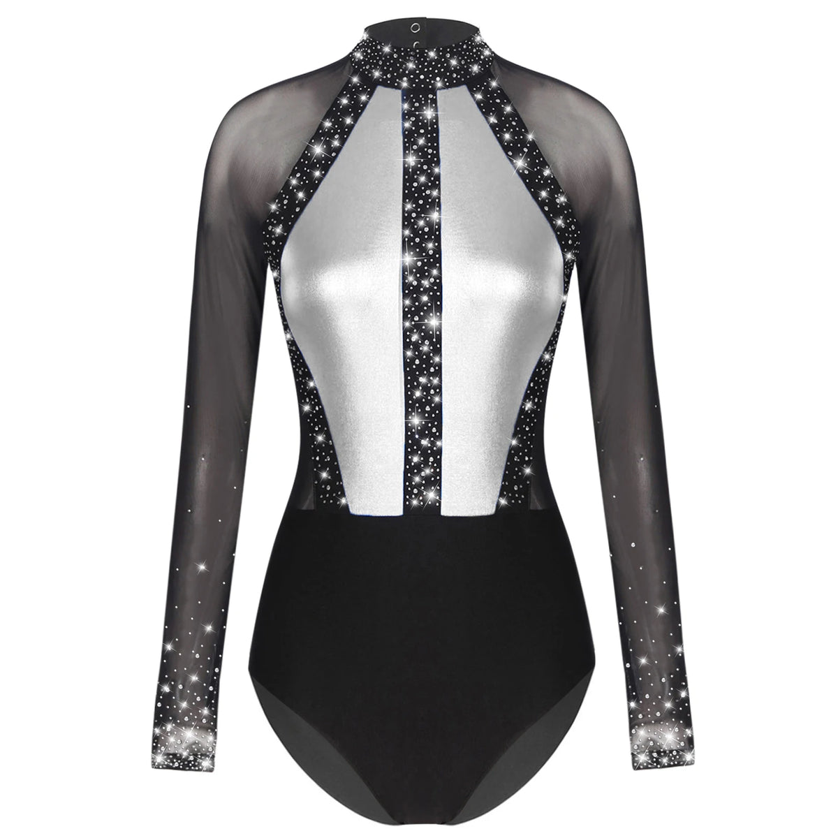 Prism Rhinestone Mesh-Sleeve Performance Leotard