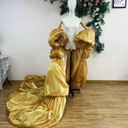 Gold Puffy Cape Gown | Drag Pageant Dress | 2M Train | S–XXL