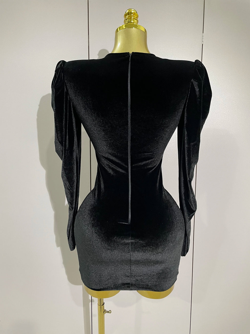 Crystal Deep-V Velvet Mini Dress | Long Sleeve | Stage