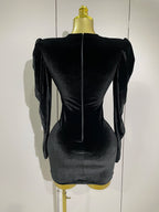 Crystal Deep-V Velvet Mini Dress | Long Sleeve | Stage