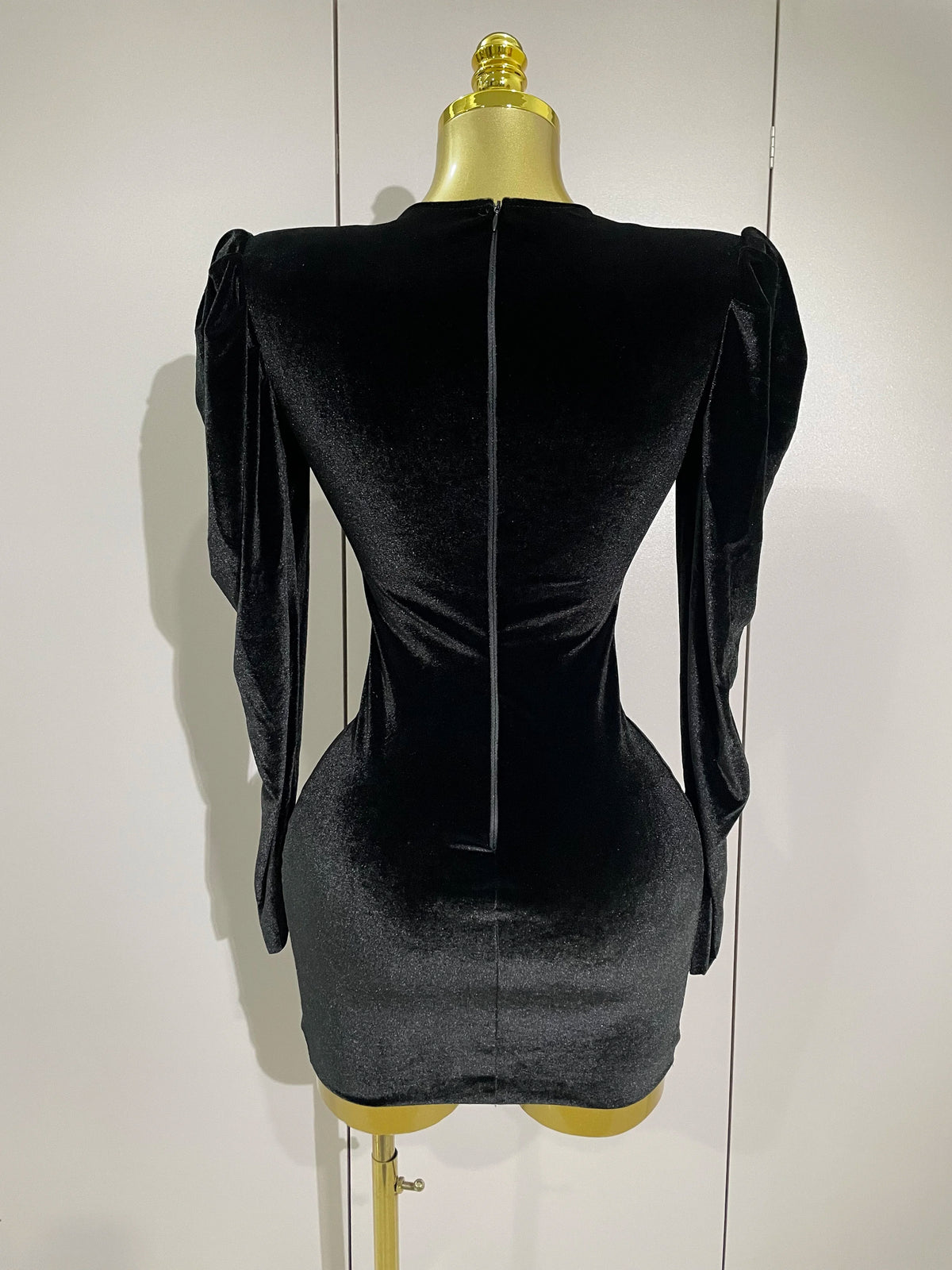 Crystal Deep-V Velvet Mini Dress | Long Sleeve | Stage