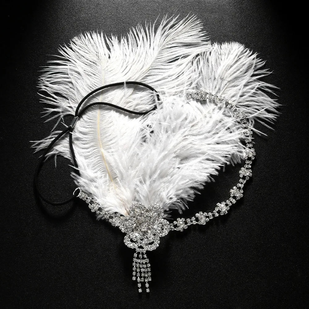 1920s Feather Headband | Rhinestone Crystal | Gatsby Bridal Headpiece