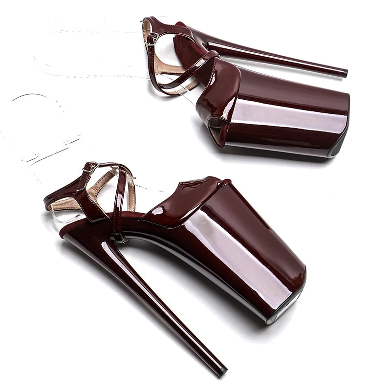 10-Inch Patent Open-Toe Platform Sandals - Extreme High Heel Performance Shoes