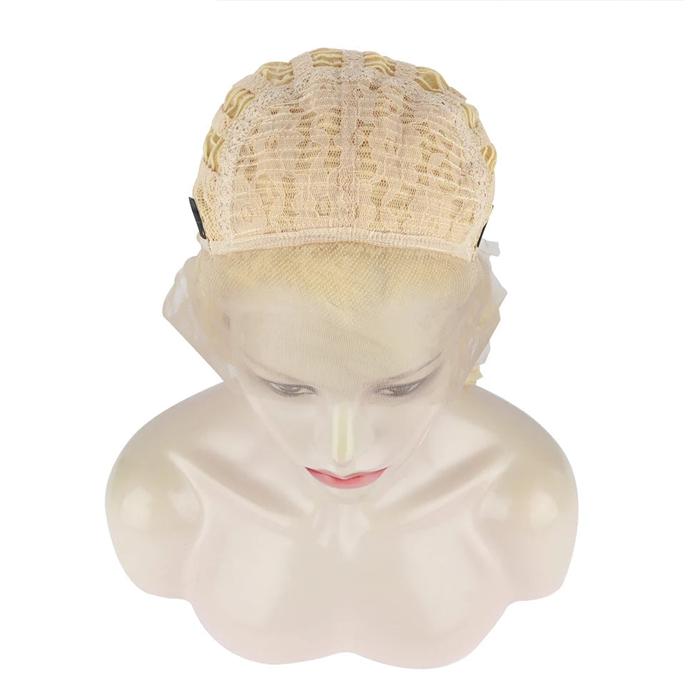 14" Platinum Blonde Deep Wave Lace Front Wig - Heat Resistant Synthetic Wig for Performers