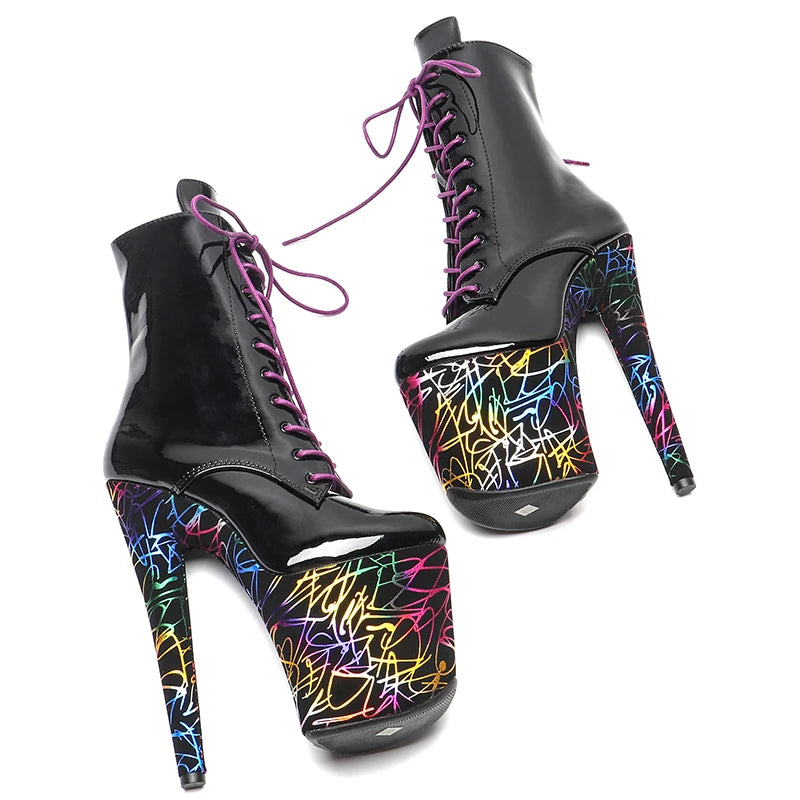 8-Inch Patent Platform Boots - High Heel Performance Boots