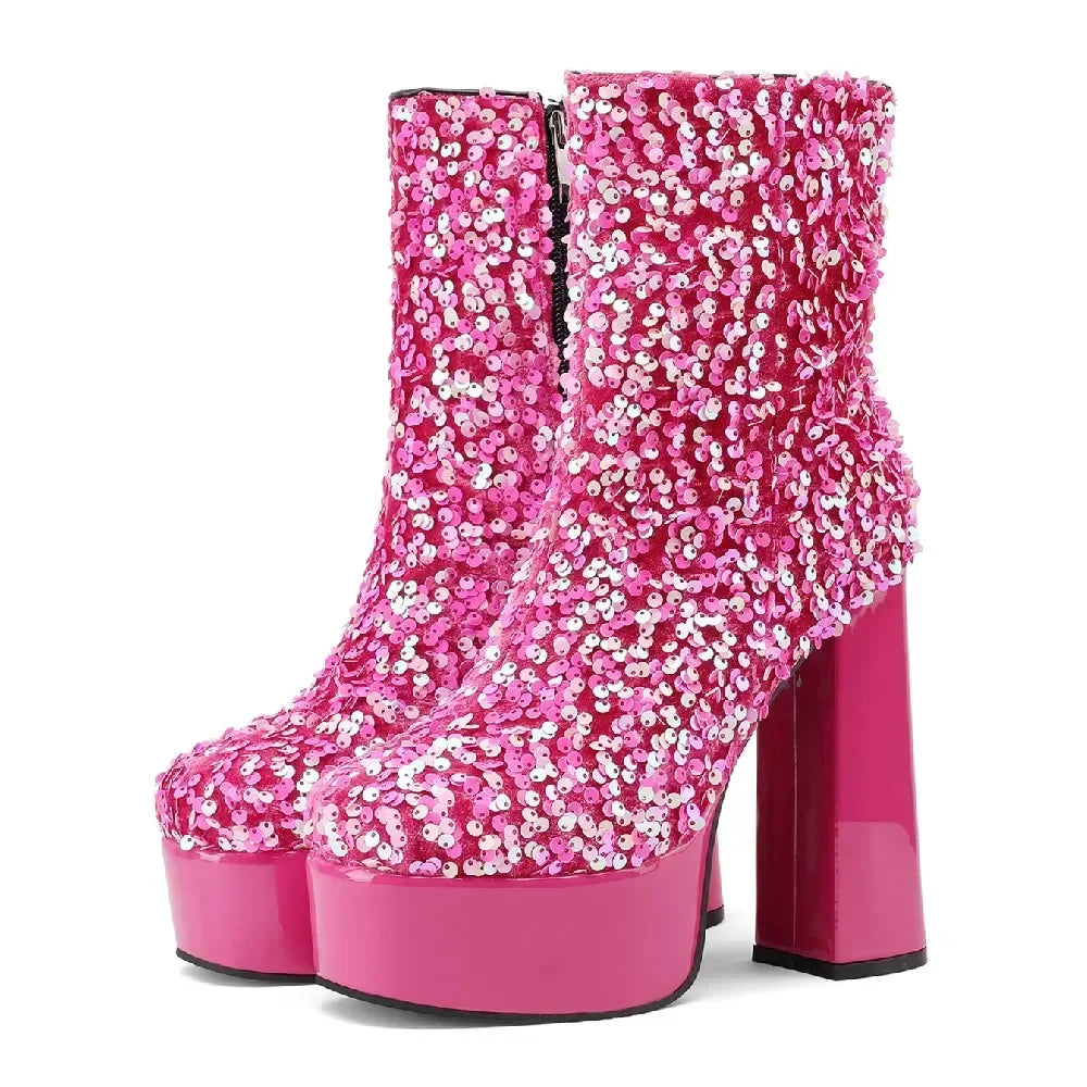 Platform Ankle Boots | Sequin Sparkle