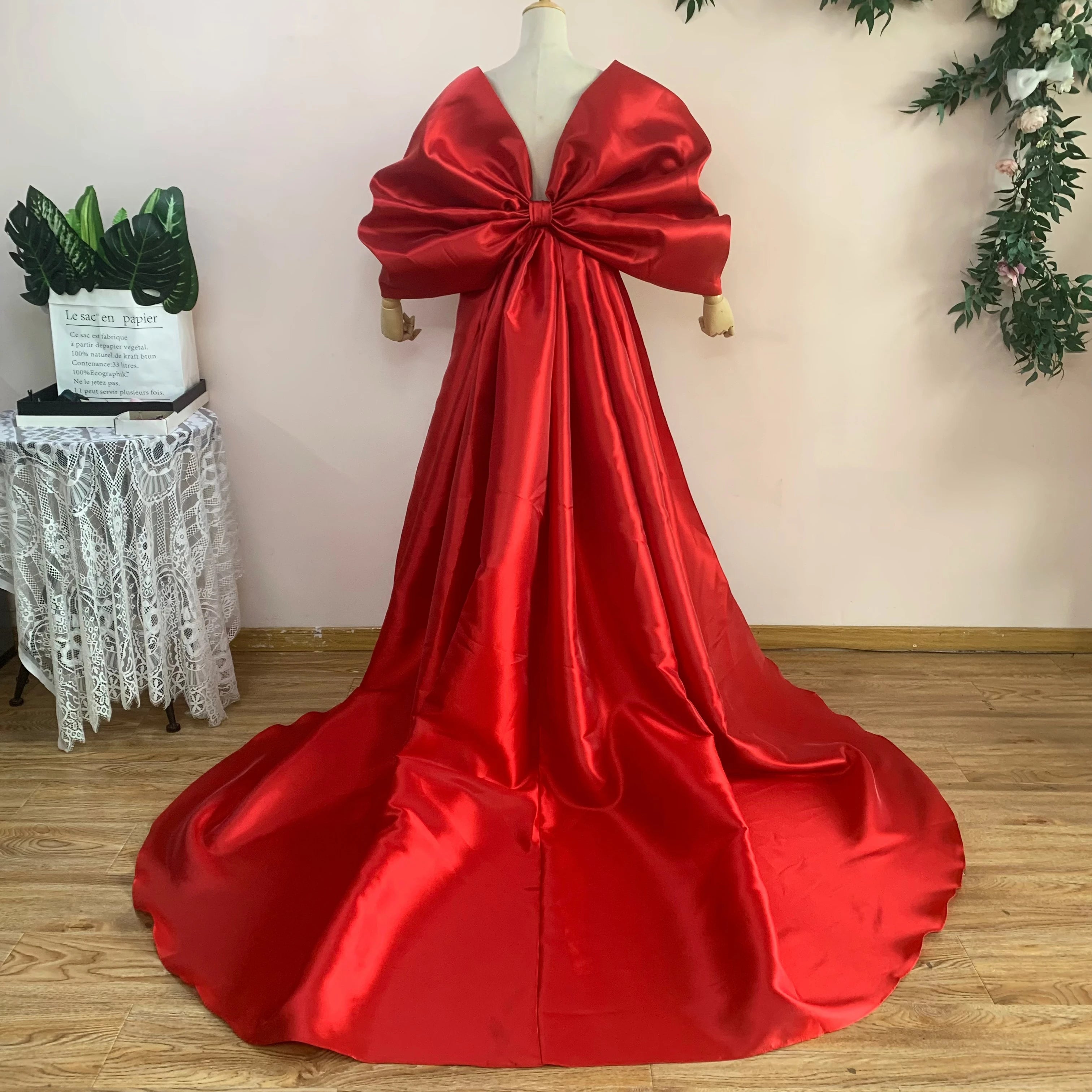 Mikado Cape | Oversized Bow Sleeves & 2M Train | Pageant & Bridal