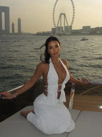 Ruffle Bandage Halter Top & Long Skirt Set - 2-Piece Beach Outfit