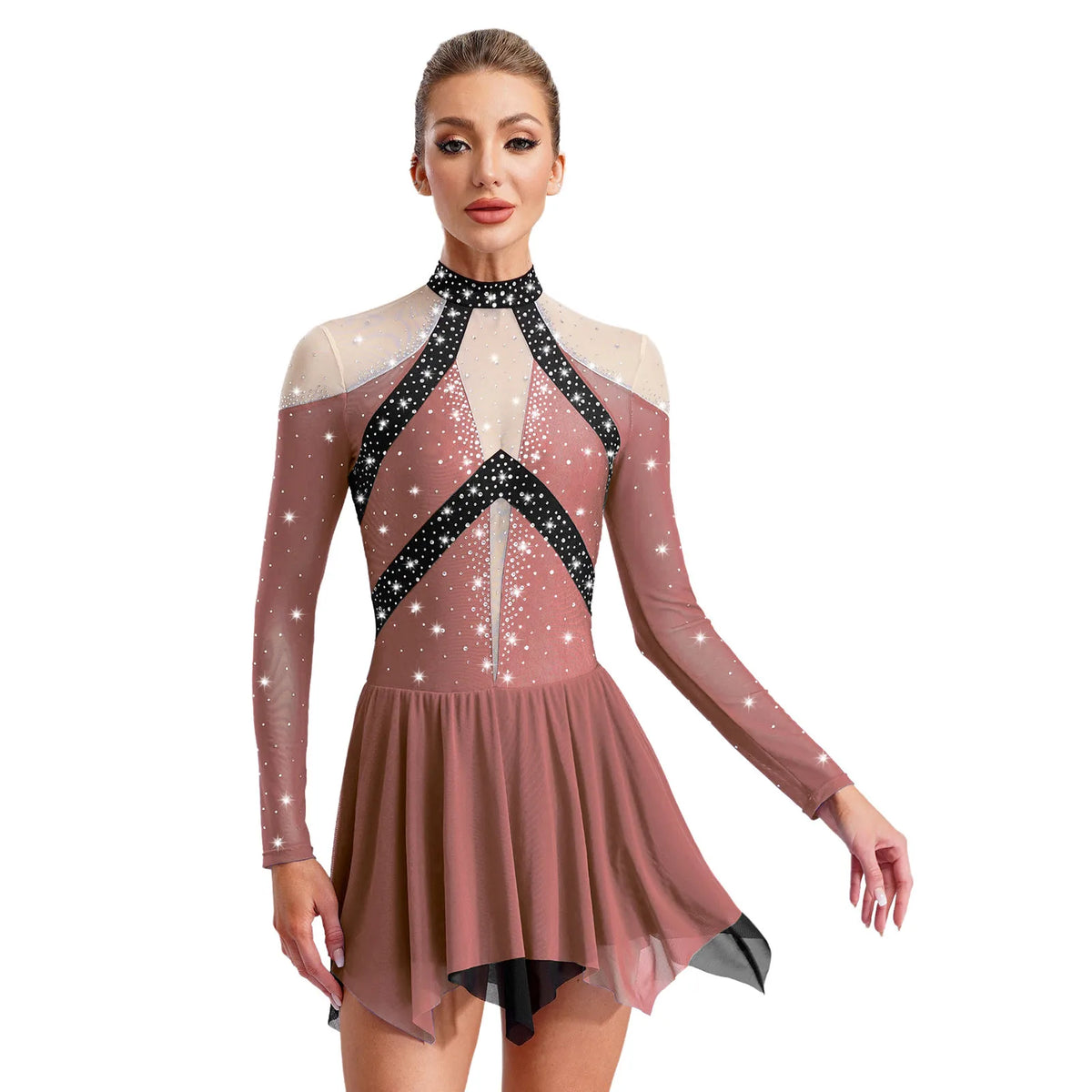 Rhinestone Mesh Skating Dress | Gradient | Built-In Brief