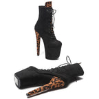 20CM Platform Ankle Boots - Suede with Leopard Print High Heel Pole Dance Boots