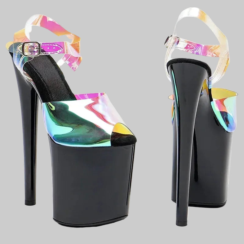 Holographic Platform Heels - 8-Inch Lace-Up Sandals for Pole Dance & Performance