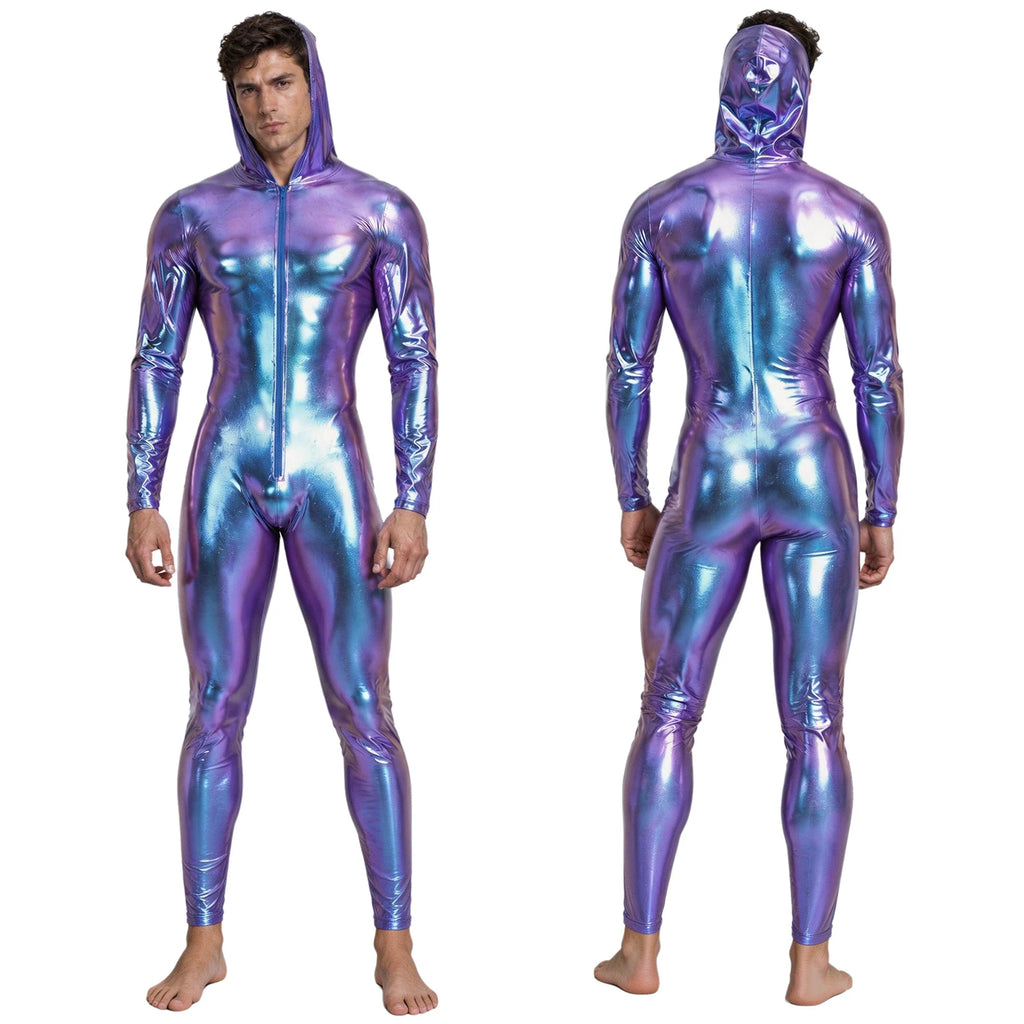 Men’s Metallic Jumpsuit | Hooded Zip-Front